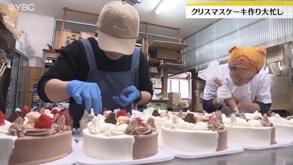 20251224YBCテレビさんよりクリスマスケーキhalf&half(ハーフ＆ハーフ)の取材頂きました👏